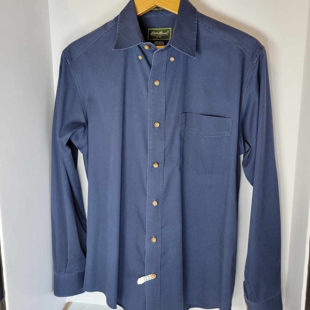 Eddie Bauer Mens Navy Blue 100% Cotton Long Sleeve Button Down Shirt Size S